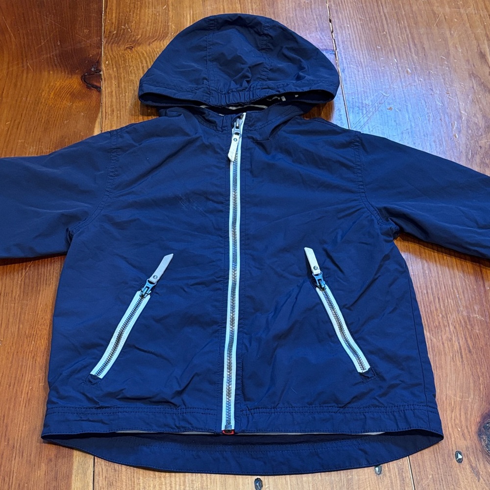 HANNA ANDERSSON 110 Navy Blue Nylon Coat Stripe Cotton Lined Hooded Jacket